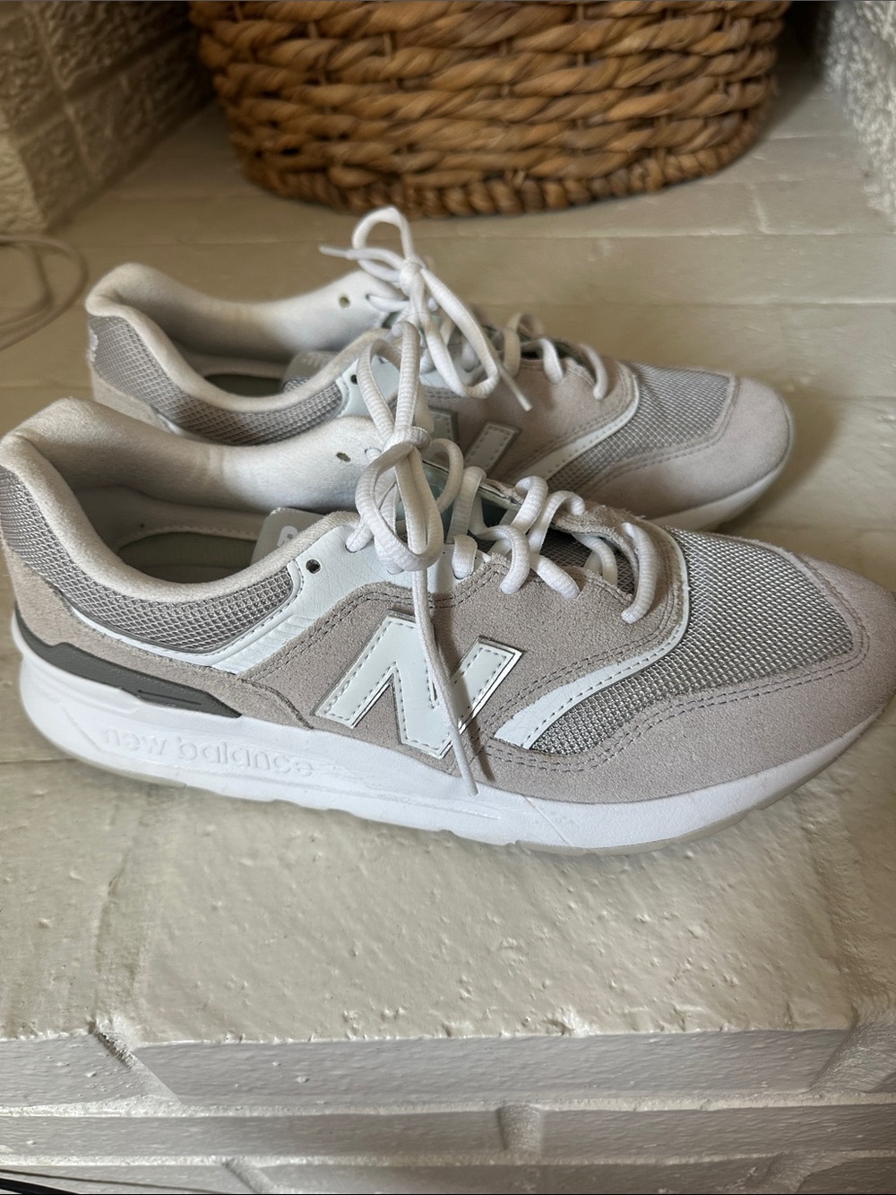 New Balance Light Gray and White Athletic Sneakers